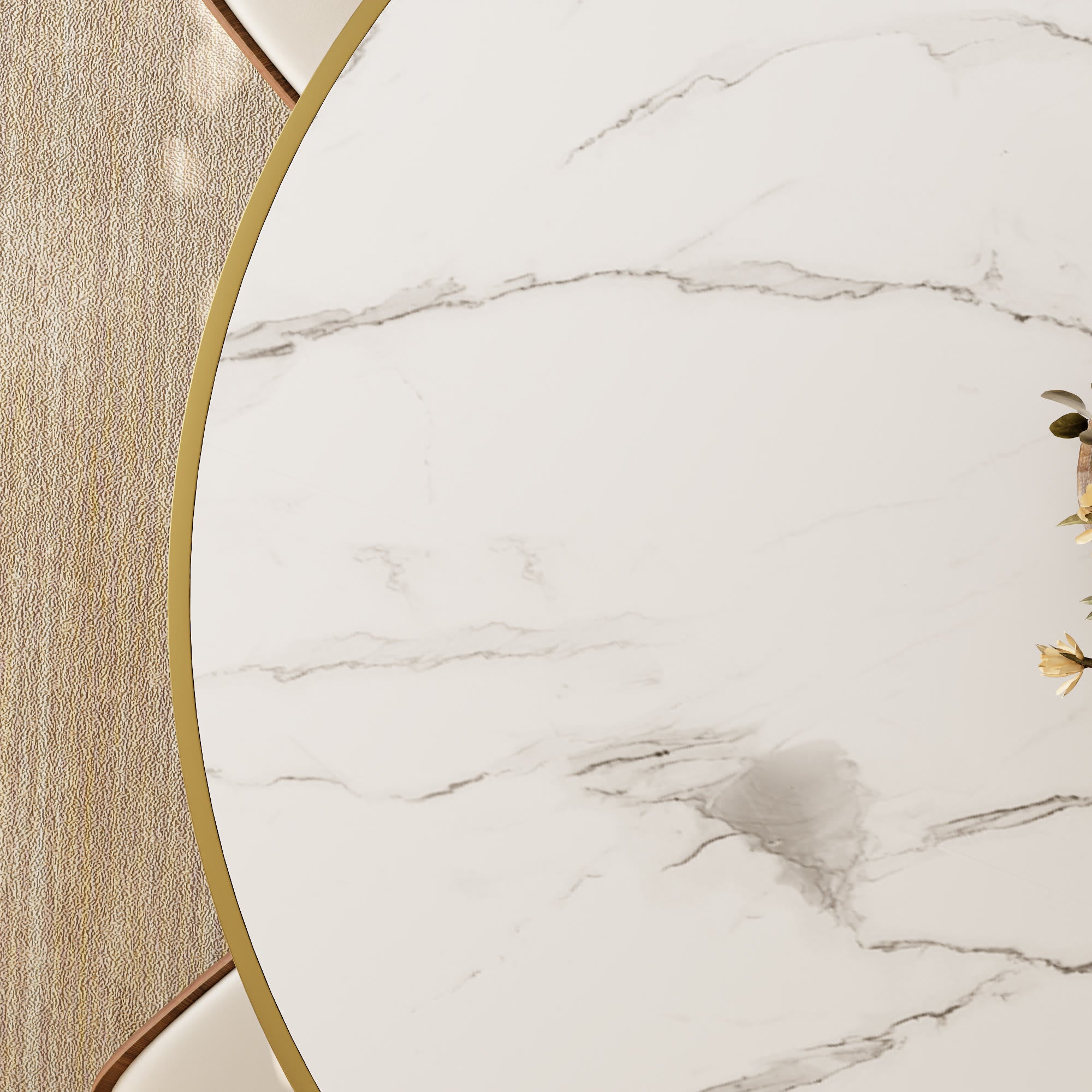 Aurelia Solid Wood Pedestal Round Dining Table With White Glossy Stone Top Brass Trimmed - image 8