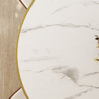 Aurelia Solid Wood Pedestal Round Dining Table With White Glossy Stone Top Brass Trimmed - image 8