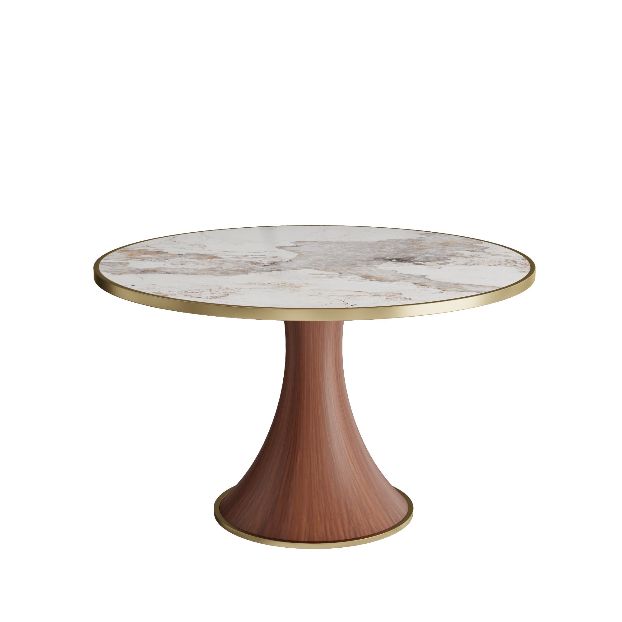 Aurelia Solid Wood Pedestal Round Dining Table With Pandora Glossy Stone Top Brass Trimmed - image 1