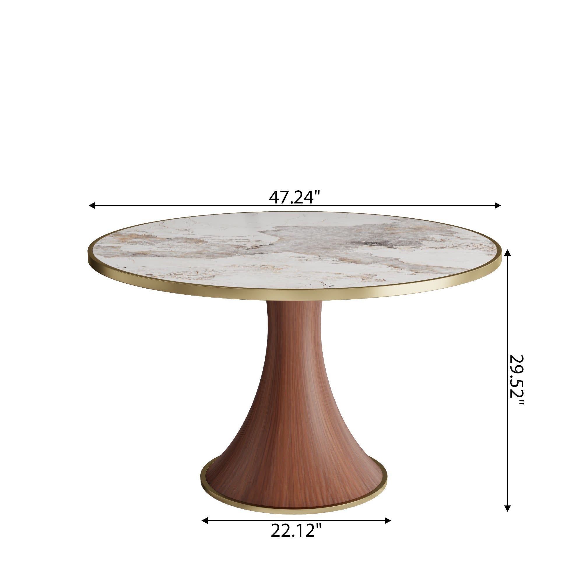 Aurelia Solid Wood Pedestal Round Dining Table With Pandora Glossy Stone Top Brass Trimmed - image 5