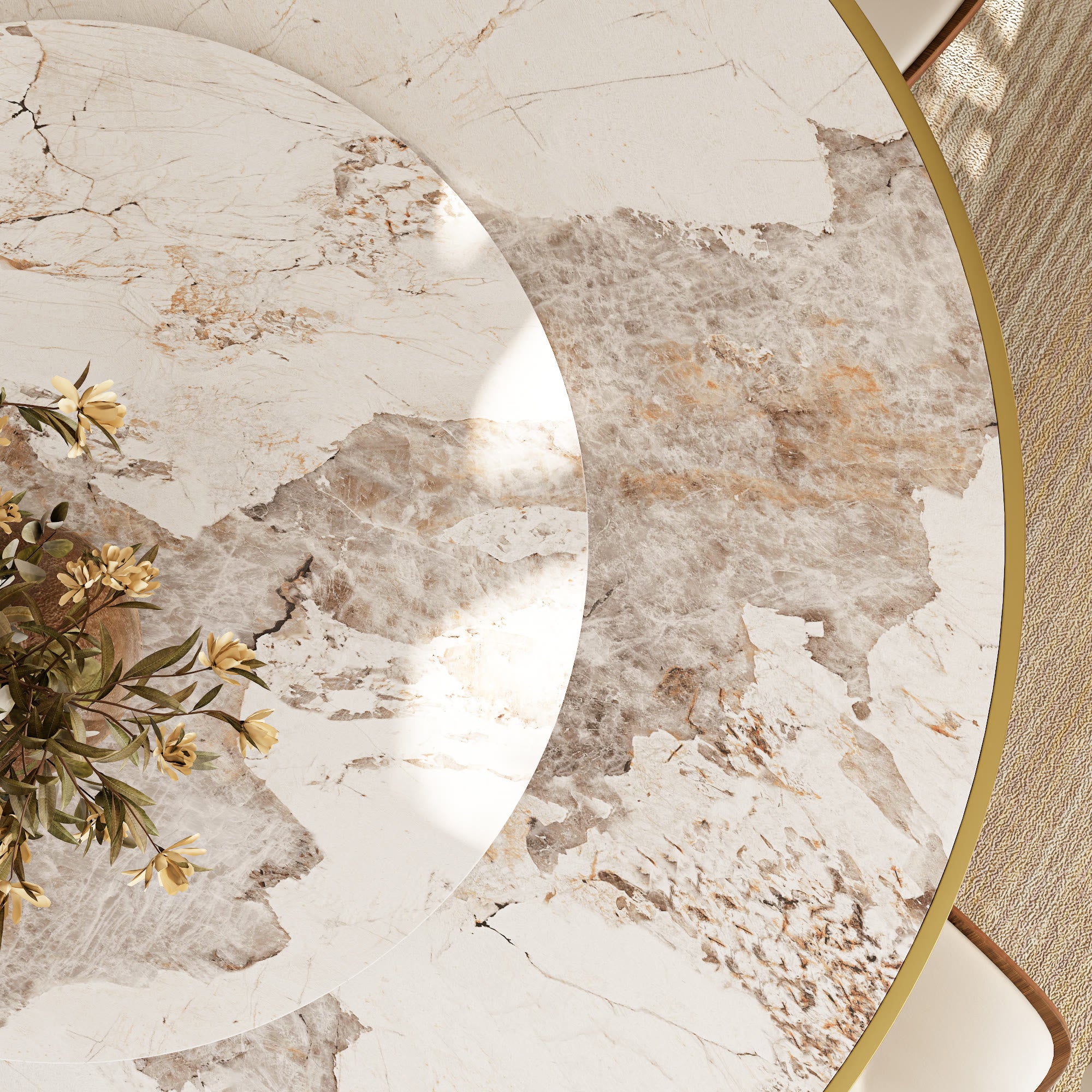 Aurelia Solid Wood Pedestal Round Dining Table With Pandora Glossy Stone Top Brass Trimmed & Removable Lazy Susan - image 8