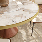 Aurelia Solid Wood Pedestal Round Dining Table With Pandora Glossy Stone Top Brass Trimmed & Removable Lazy Susan - image 2