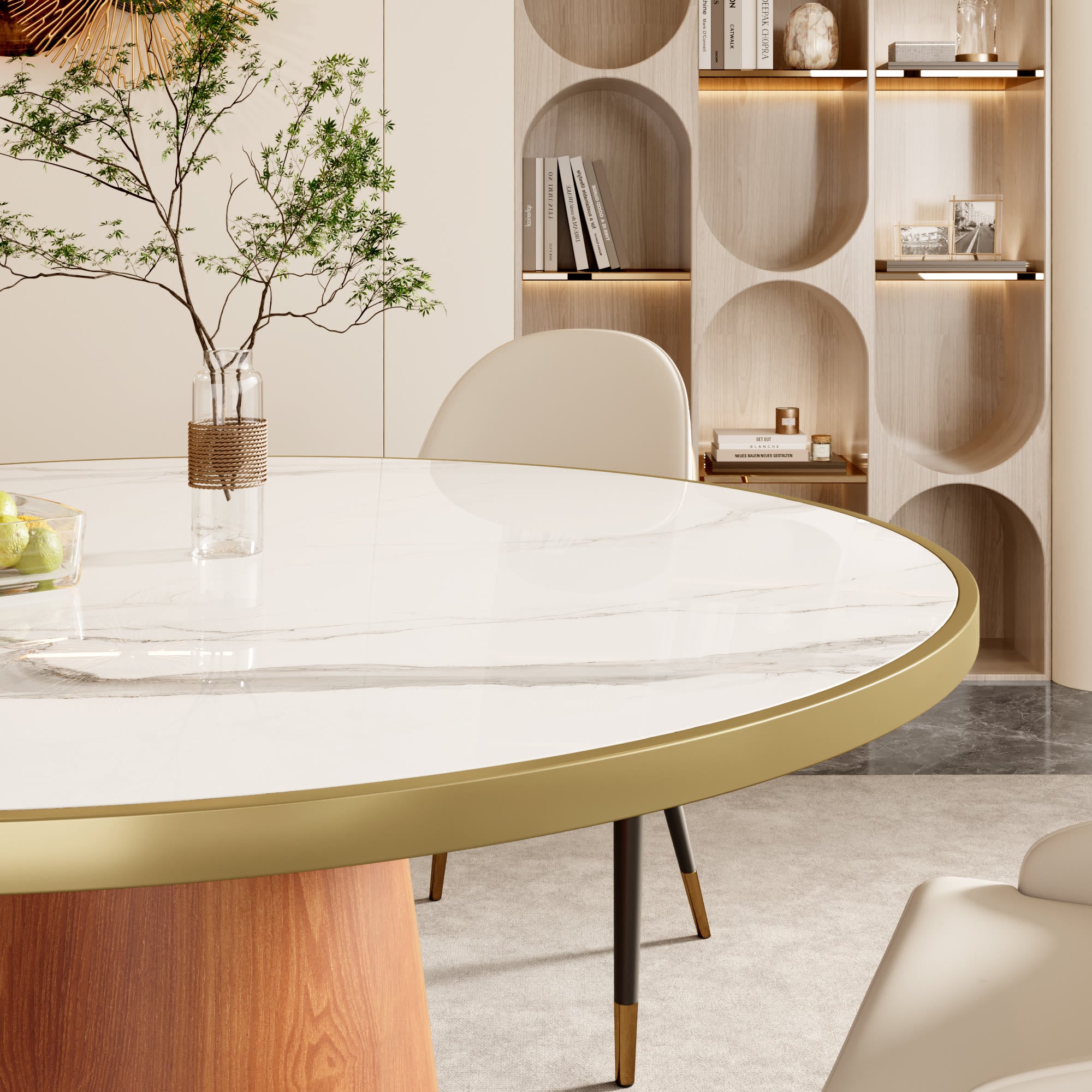 Maris Modern Glam Soft-Vein Brass-Trim Tapered Drum Dining Table - image 7