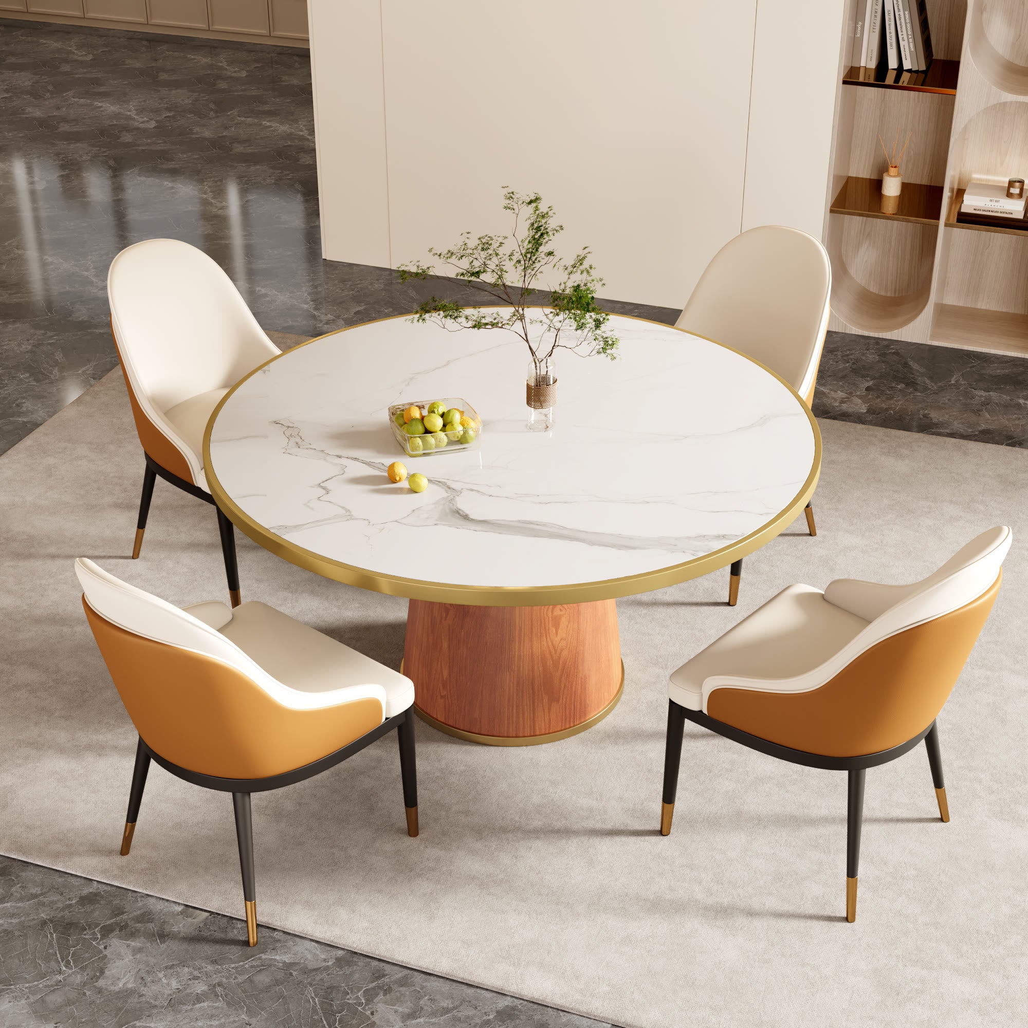 Maris Modern Glam Soft-Vein Brass-Trim Tapered Drum Dining Table - image 2