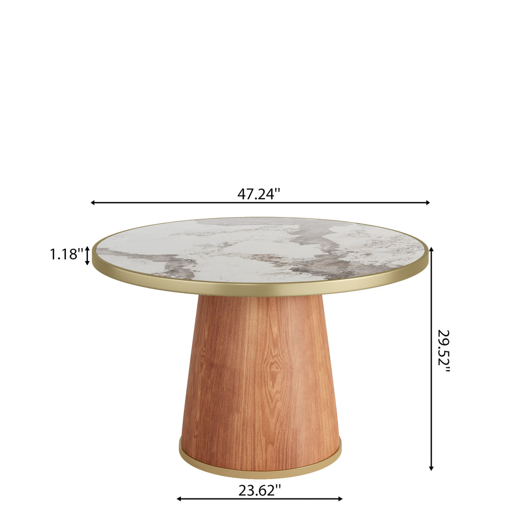 Maris Modern Glam Amber-Vein Brass-Trim Tapered Drum Dining Table - image 4