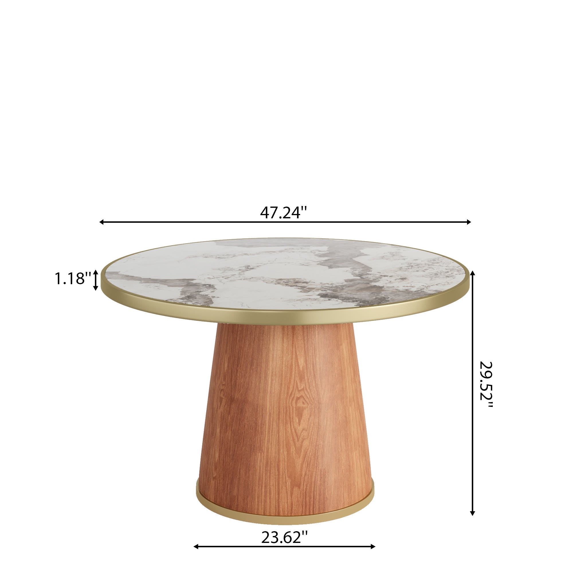 Maris Modern Glam Amber-Vein Brass-Trim Tapered Drum Dining Table - image 4