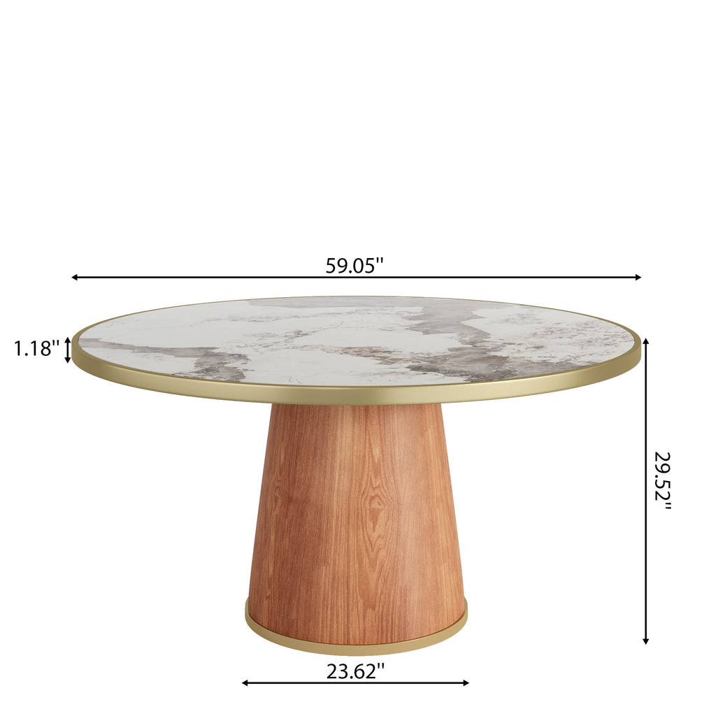 Maris Modern Glam Amber-Vein Brass-Trim Tapered Drum Dining Table - image 6