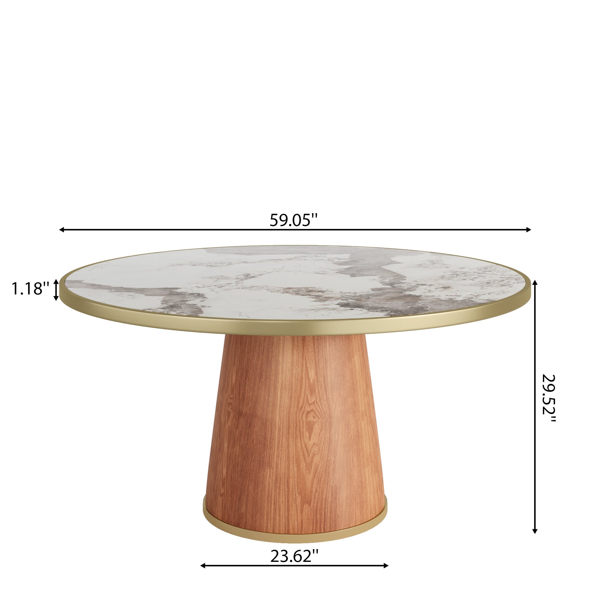 Maris Modern Glam Amber-Vein Brass-Trim Tapered Drum Dining Table - image 6