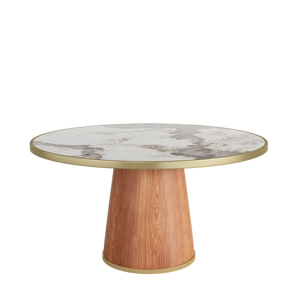 Maris Modern Glam Amber-Vein Brass-Trim Tapered Drum Dining Table - image 1