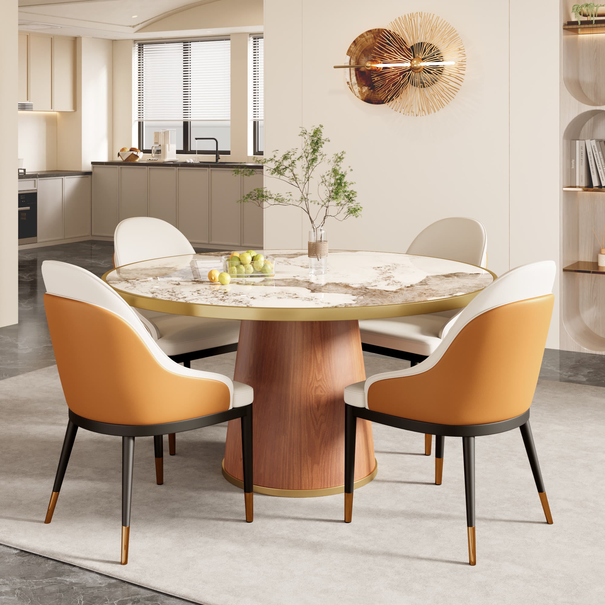 Maris Modern Glam Amber-Vein Brass-Trim Tapered Drum Dining Table - image 2