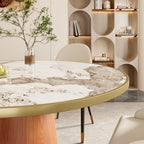 Maris Modern Glam Amber-Vein Brass-Trim Tapered Drum Dining Table - image 7