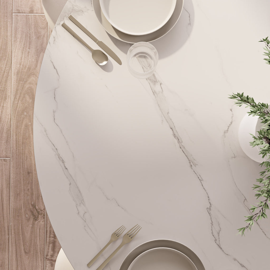 Prisma Sculptural Soft-Vein Round Faceted-Base Dining Table - image 8