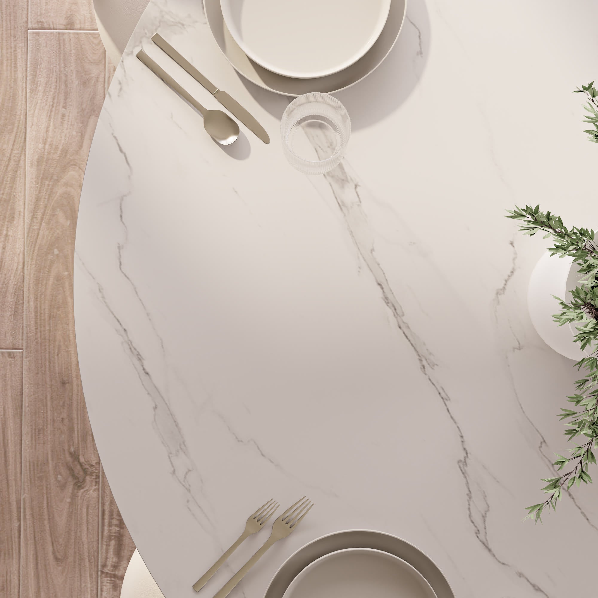 Prisma Sculptural Soft-Vein Round Faceted-Base Dining Table - image 8