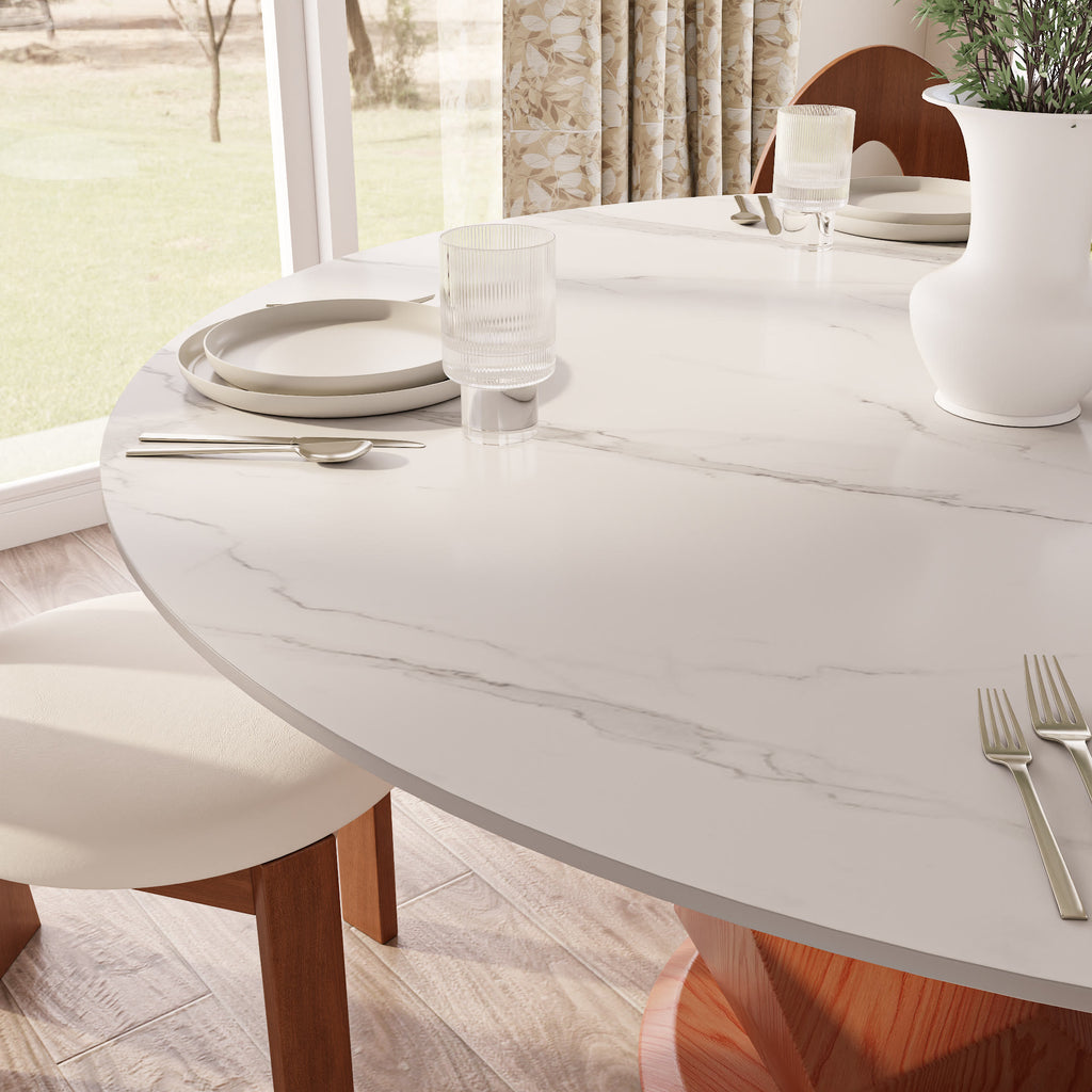 Prisma Sculptural Soft-Vein Round Faceted-Base Dining Table - image 2