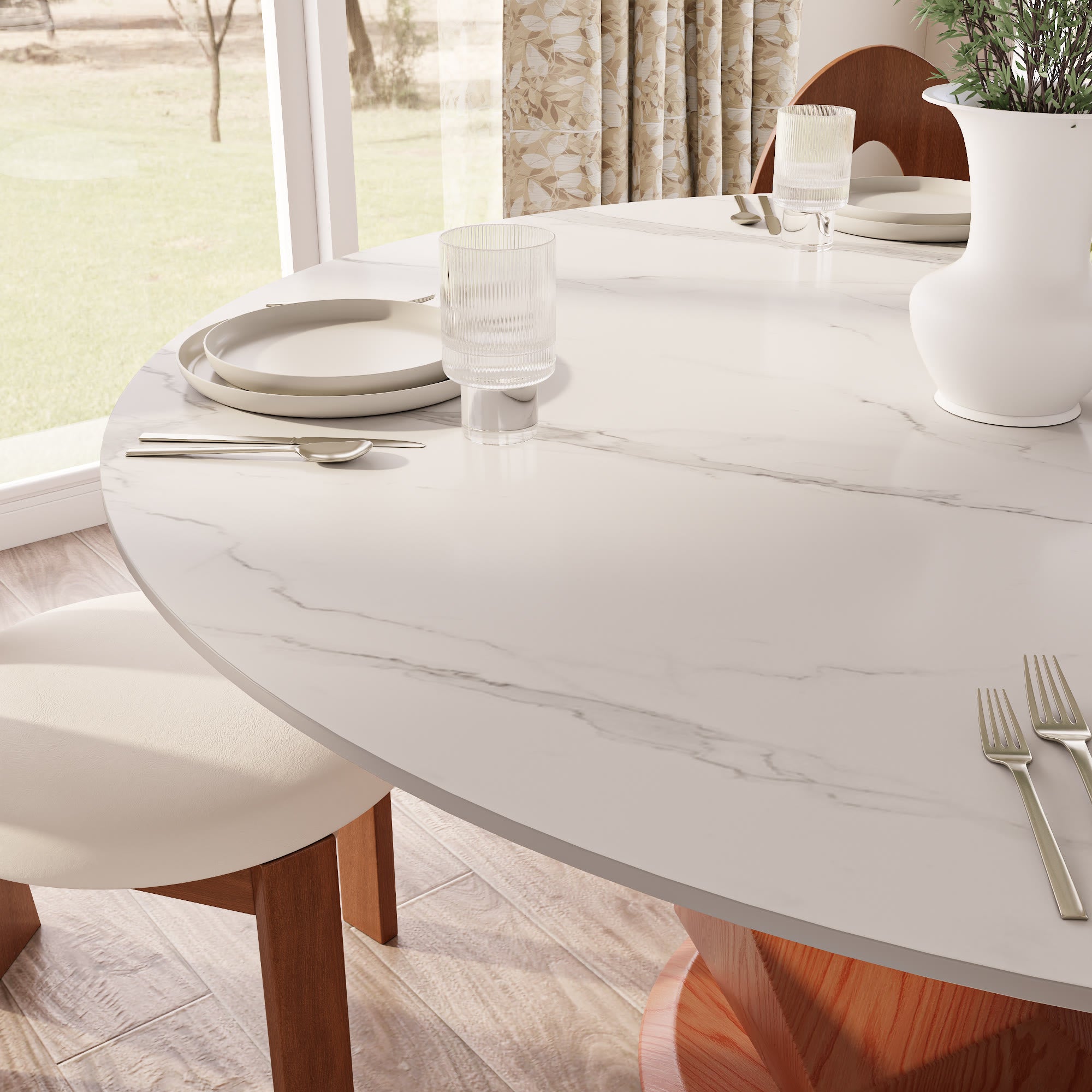 Prisma Sculptural Soft-Vein Round Faceted-Base Dining Table - image 2