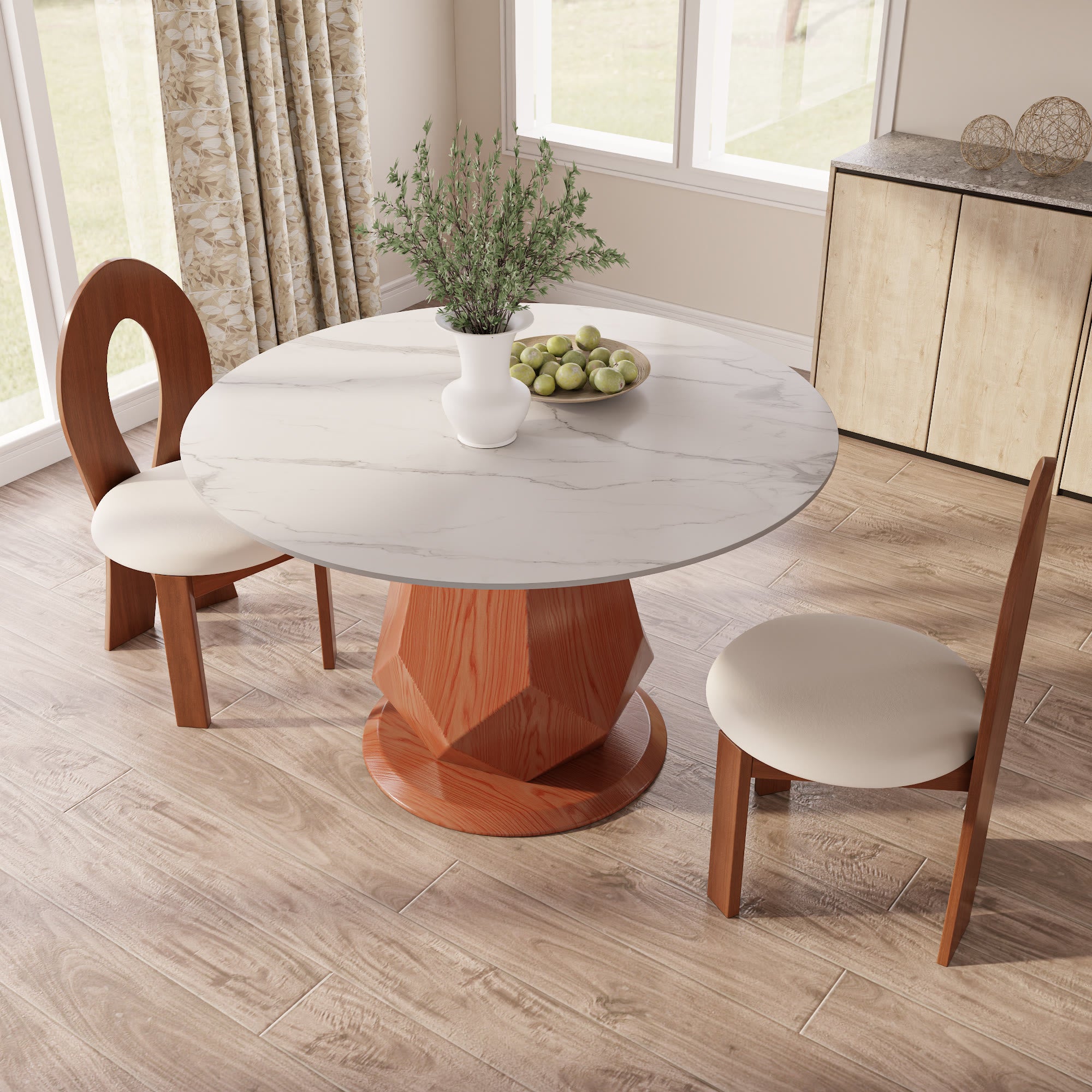 Prisma Sculptural Soft-Vein Round Faceted-Base Dining Table - image 4