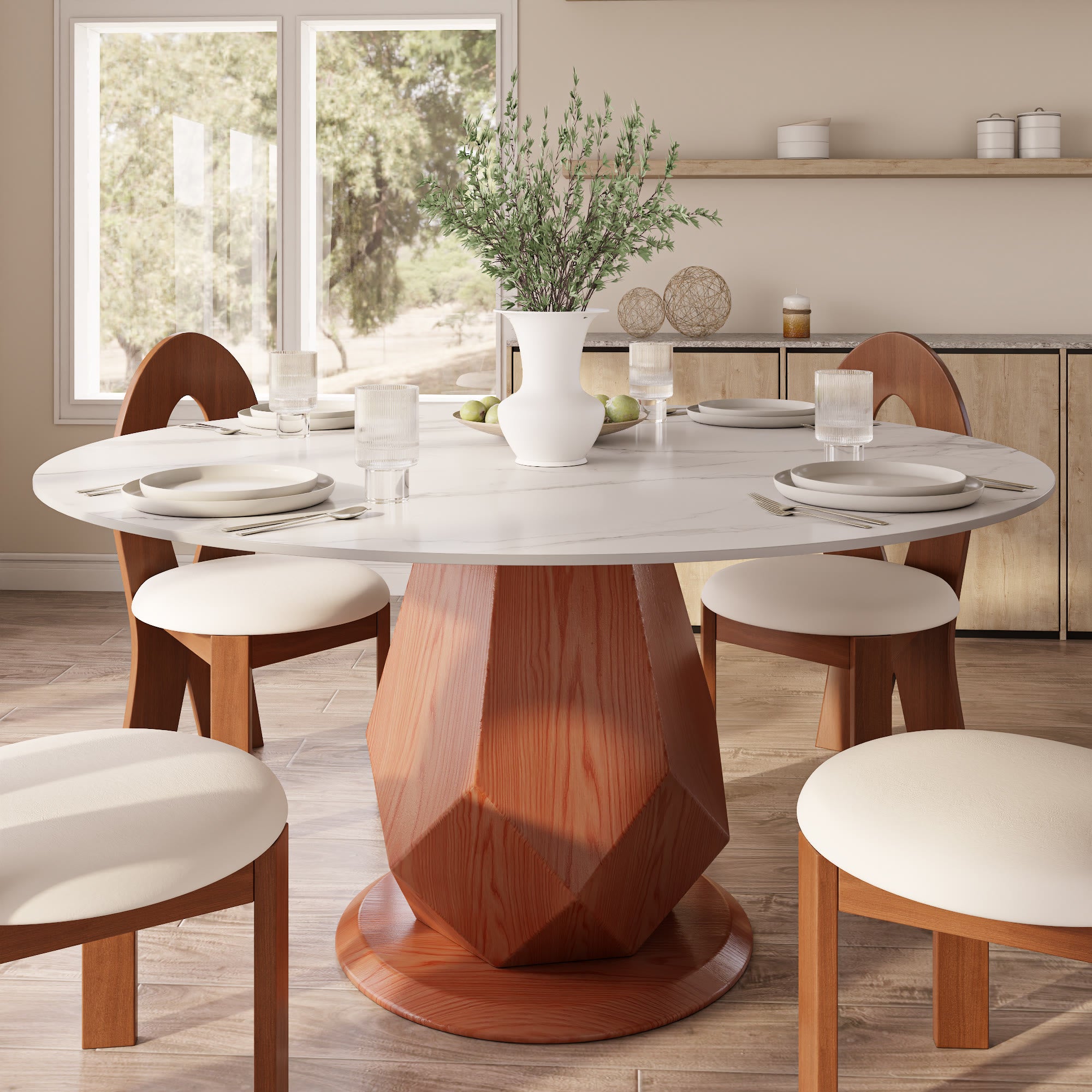 Prisma Sculptural Soft-Vein Round Faceted-Base Dining Table - 59.05'' W X 59.05'' D X 29.53'' H - image 0