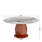 Prisma Solid Wood Geometric Pedestal Round Dining Table With Pandora Glossy Stone Top - image 6