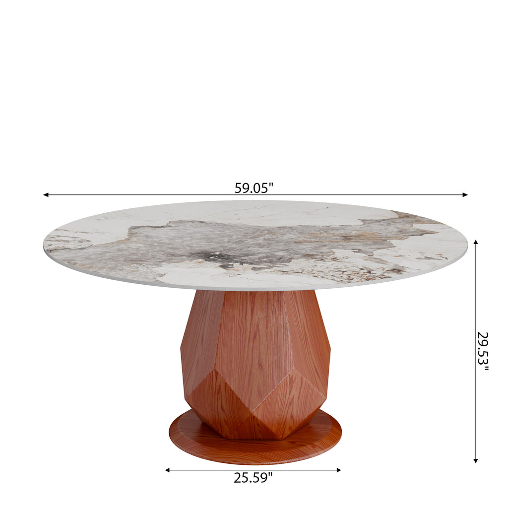 Prisma Solid Wood Geometric Pedestal Round Dining Table With Pandora Glossy Stone Top - image 7