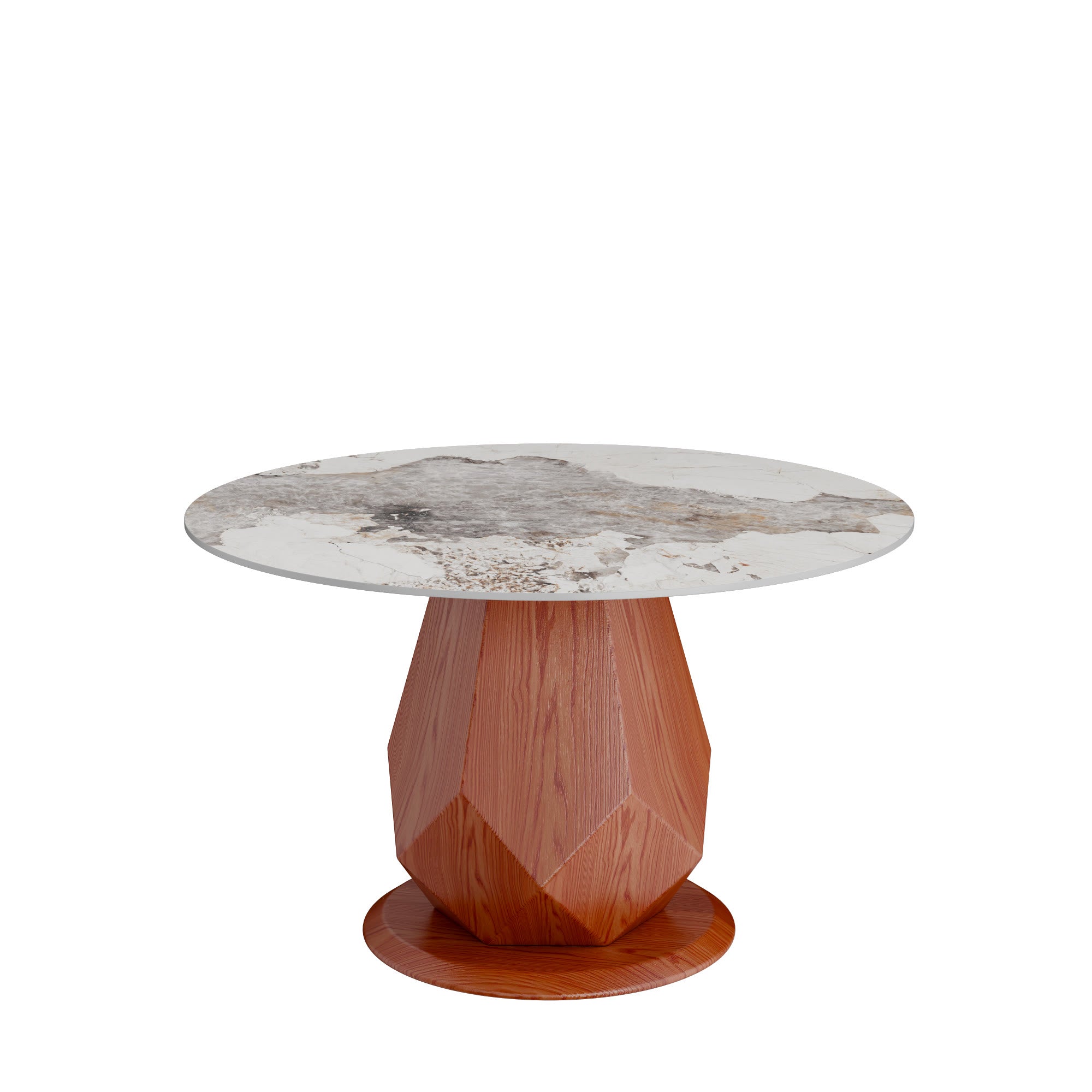 Prisma Solid Wood Geometric Pedestal Round Dining Table With Pandora Glossy Stone Top - image 1