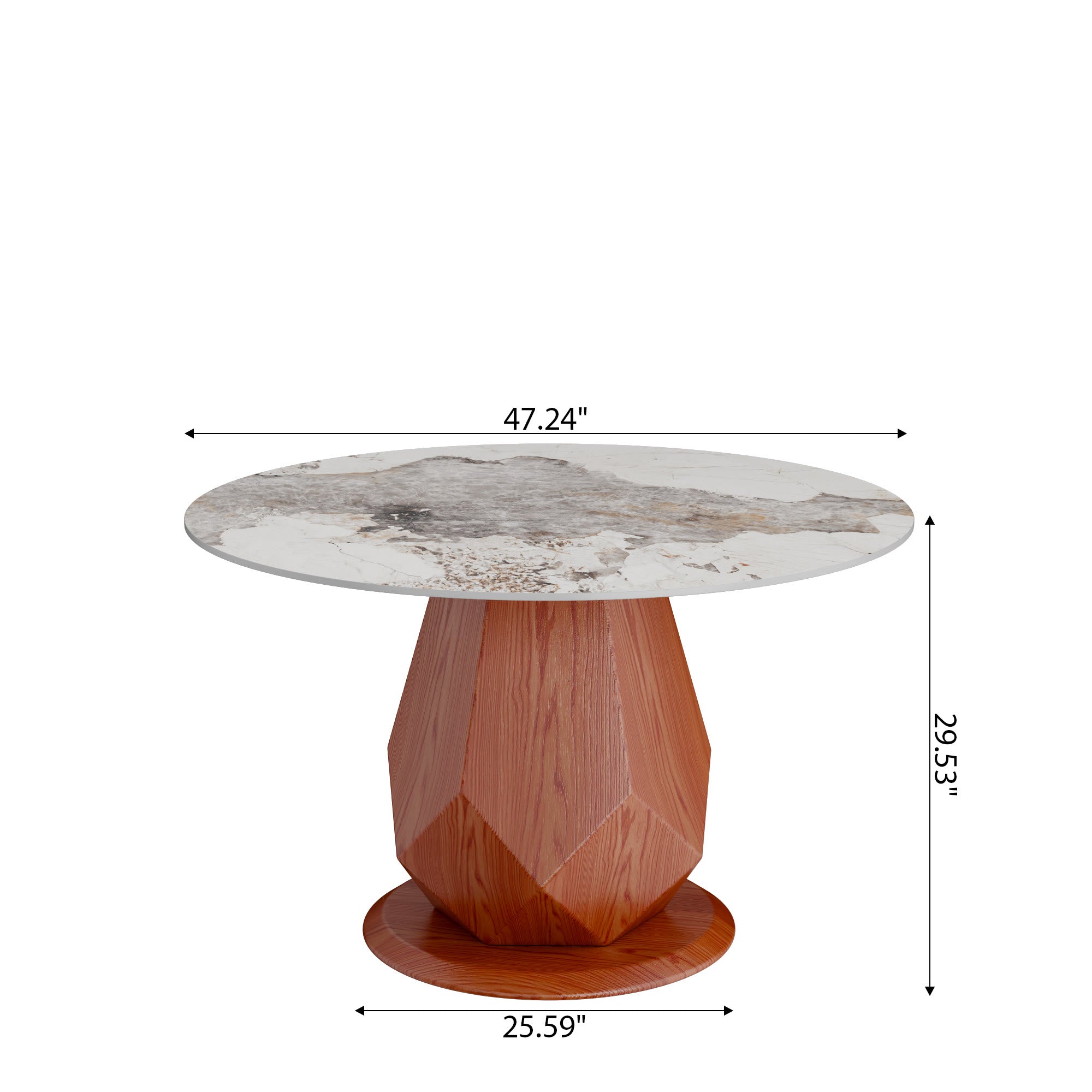 Prisma Solid Wood Geometric Pedestal Round Dining Table With Pandora Glossy Stone Top - image 5
