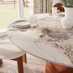 Prisma Solid Wood Geometric Pedestal Round Dining Table With Pandora Glossy Stone Top - image 2