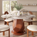 Prisma Solid Wood Geometric Pedestal Round Dining Table With Pandora Glossy Stone Top - 59.05'' W X 59.05'' D X 29.53'' H - image 0