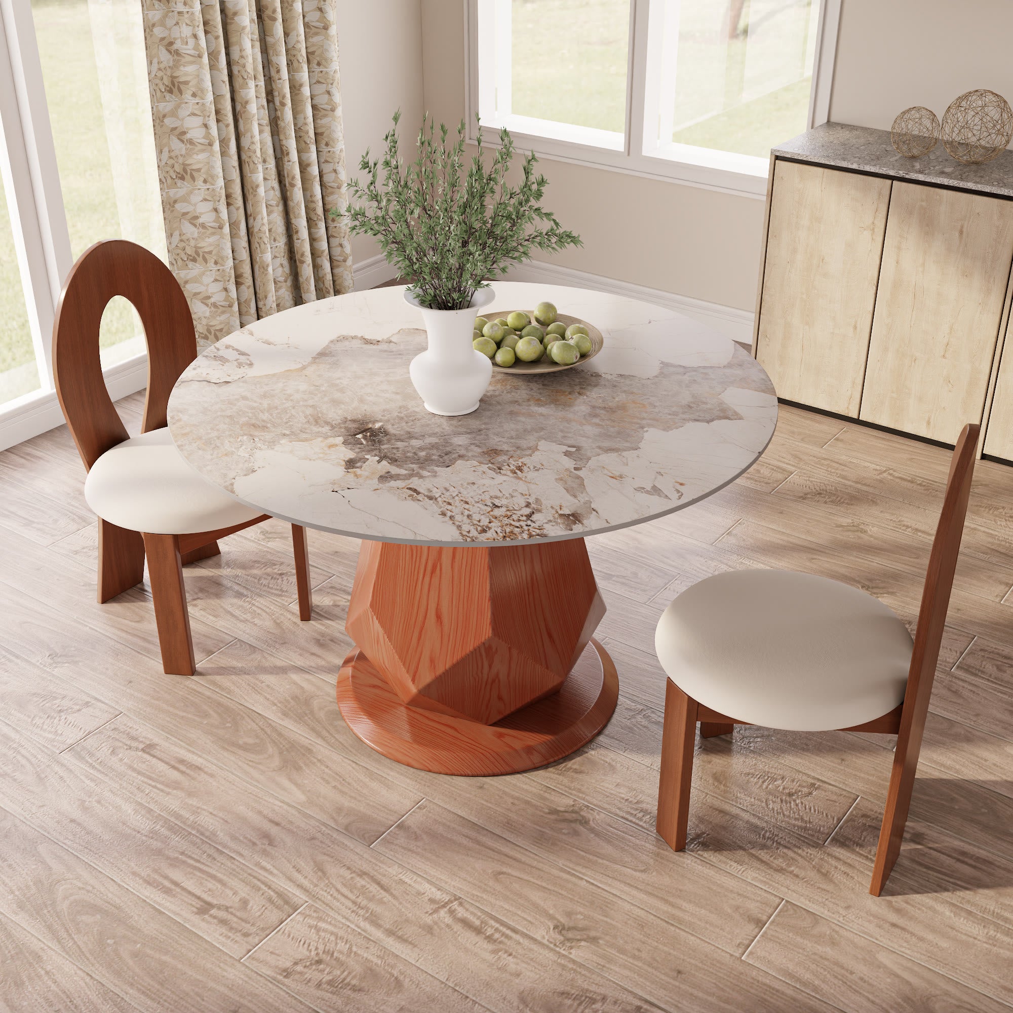 Prisma Sculptural Amber-Vein Round Faceted-Base Dining Table - image 4