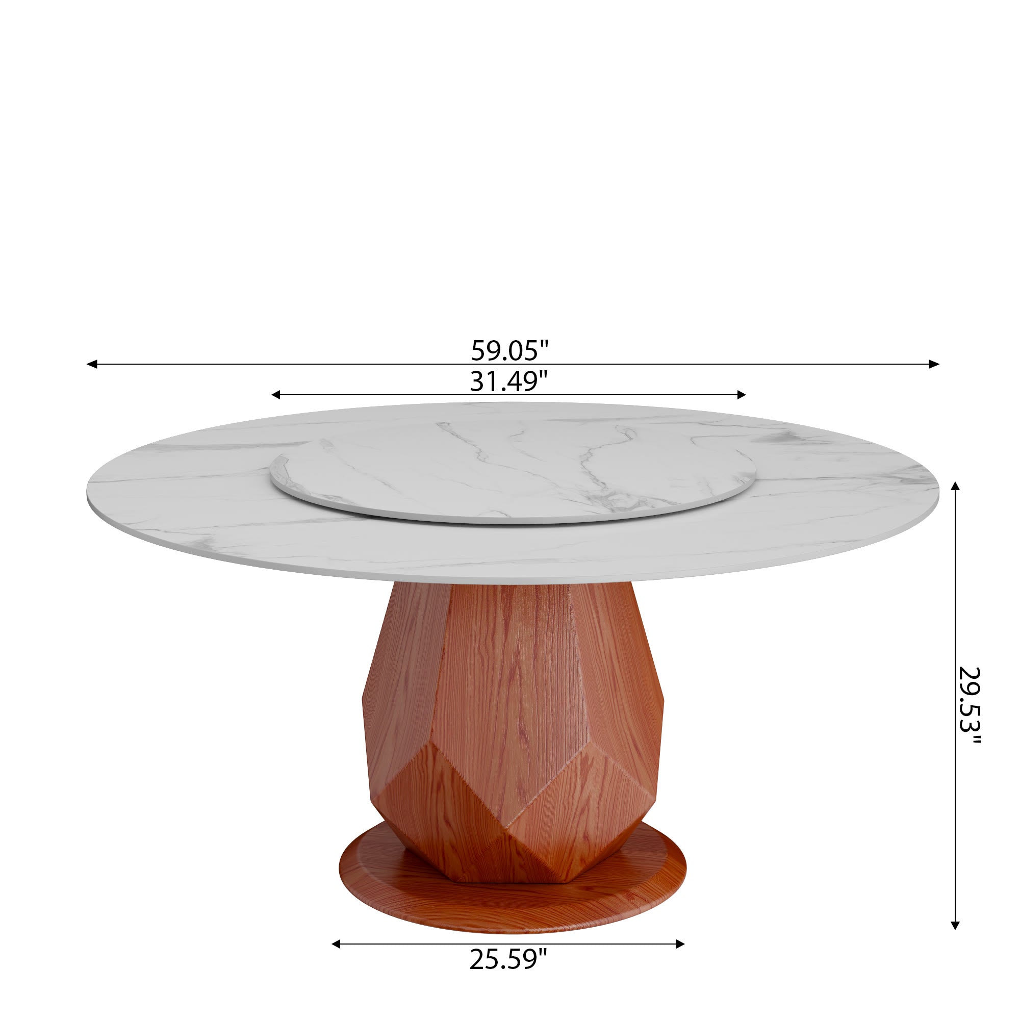 Prisma Red Walnut Solid Wood Geometric Pedestal Round Dining Table With Lazy Susan - image 6