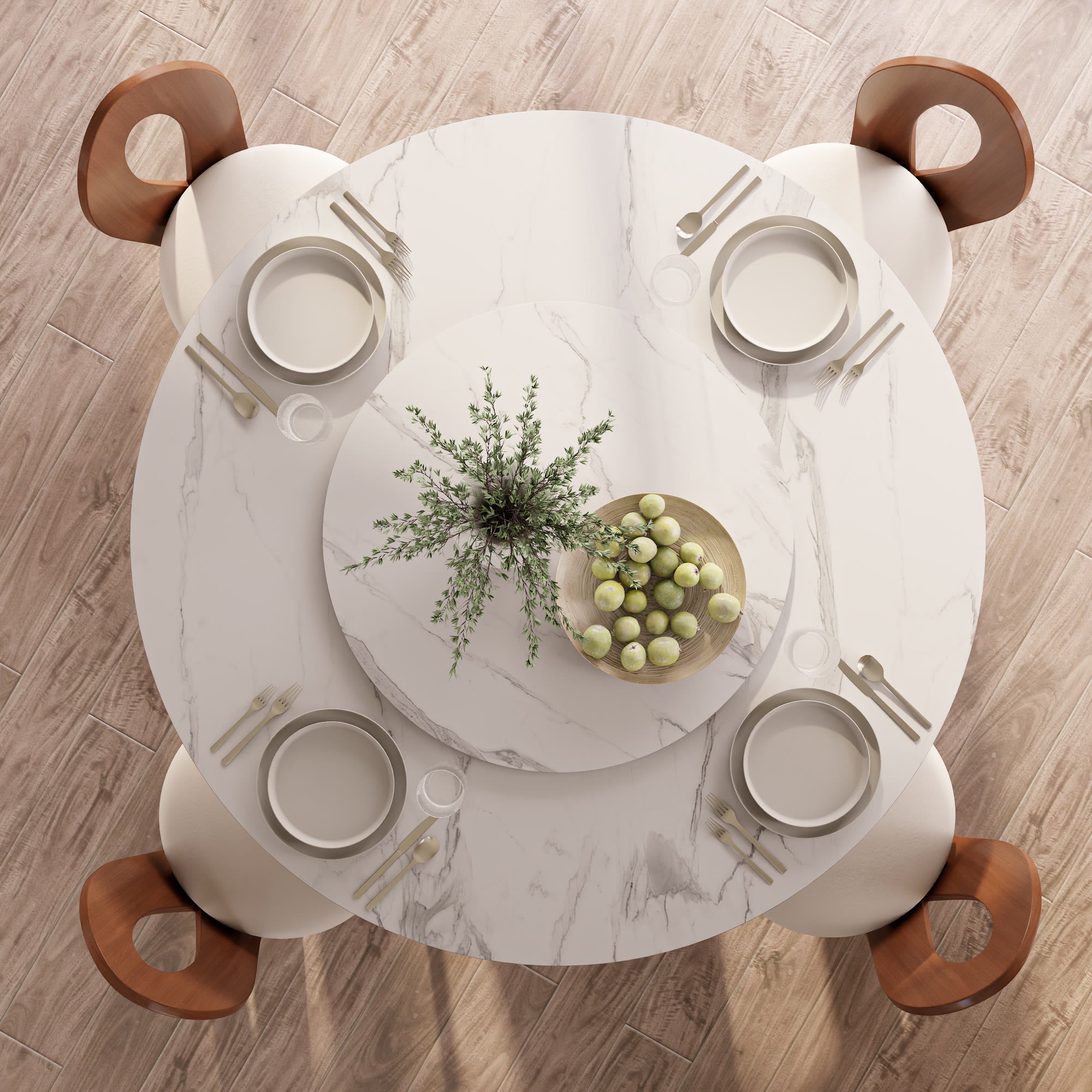 Prisma Red Walnut Solid Wood Geometric Pedestal Round Dining Table With Lazy Susan - image 4
