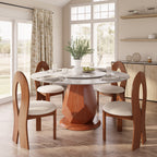 Prisma Red Walnut Solid Wood Geometric Pedestal Round Dining Table With Lazy Susan - image 2