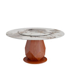 Prisma Solid Wood Geometric Pedestal Round Dining Table With Pandora Glossy Stone Top & Removable Lazy Susan - image 1