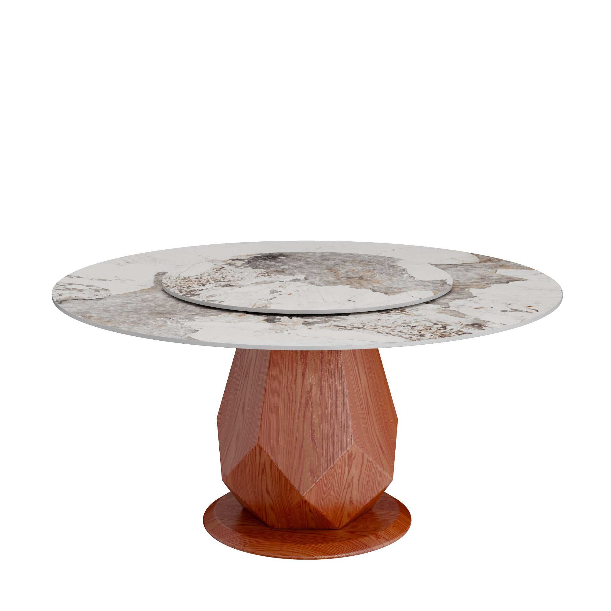 Prisma Sculptural Amber-Vein Round Faceted-Base Lazy Susan Dining Table - image 1