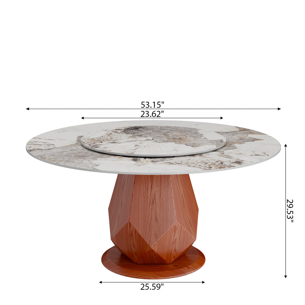 Prisma Solid Wood Geometric Pedestal Round Dining Table With Pandora Glossy Stone Top & Removable Lazy Susan - image 6