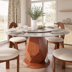 Prisma Solid Wood Geometric Pedestal Round Dining Table With Pandora Glossy Stone Top & Removable Lazy Susan - 59.05'' W X 59.05'' D X 29.53'' H - image 0