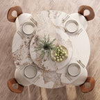 Prisma Solid Wood Geometric Pedestal Round Dining Table With Pandora Glossy Stone Top & Removable Lazy Susan - image 5