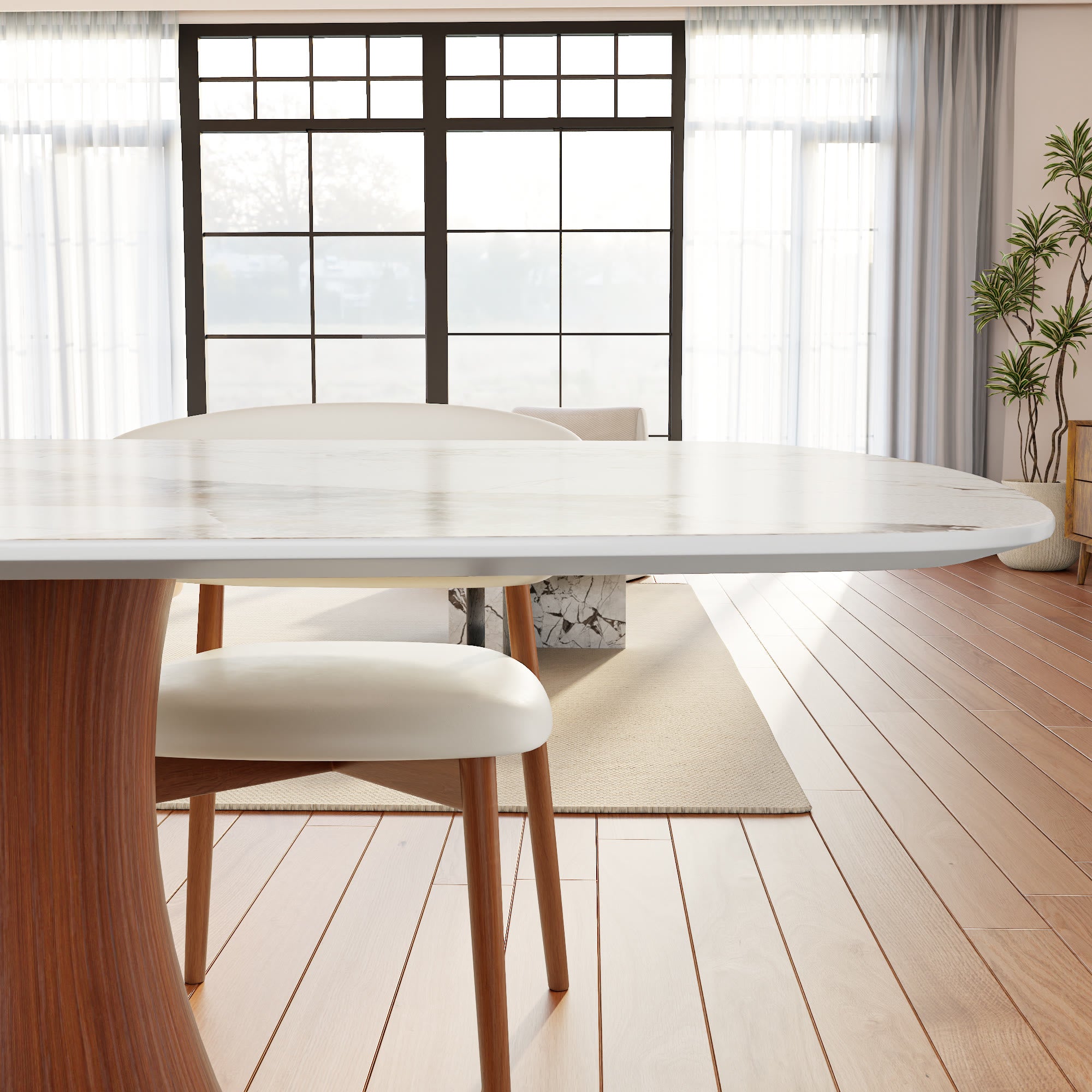 Elaris Solid Wood Double Pedestal Racetrack Dining Table With Pandora Glossy Stone Top - image 4