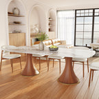 Walnut Solid Wood Brass-Trim Double Pedestal Rectangular  Dining Table With Pandora Glossy Stone Top - image 6
