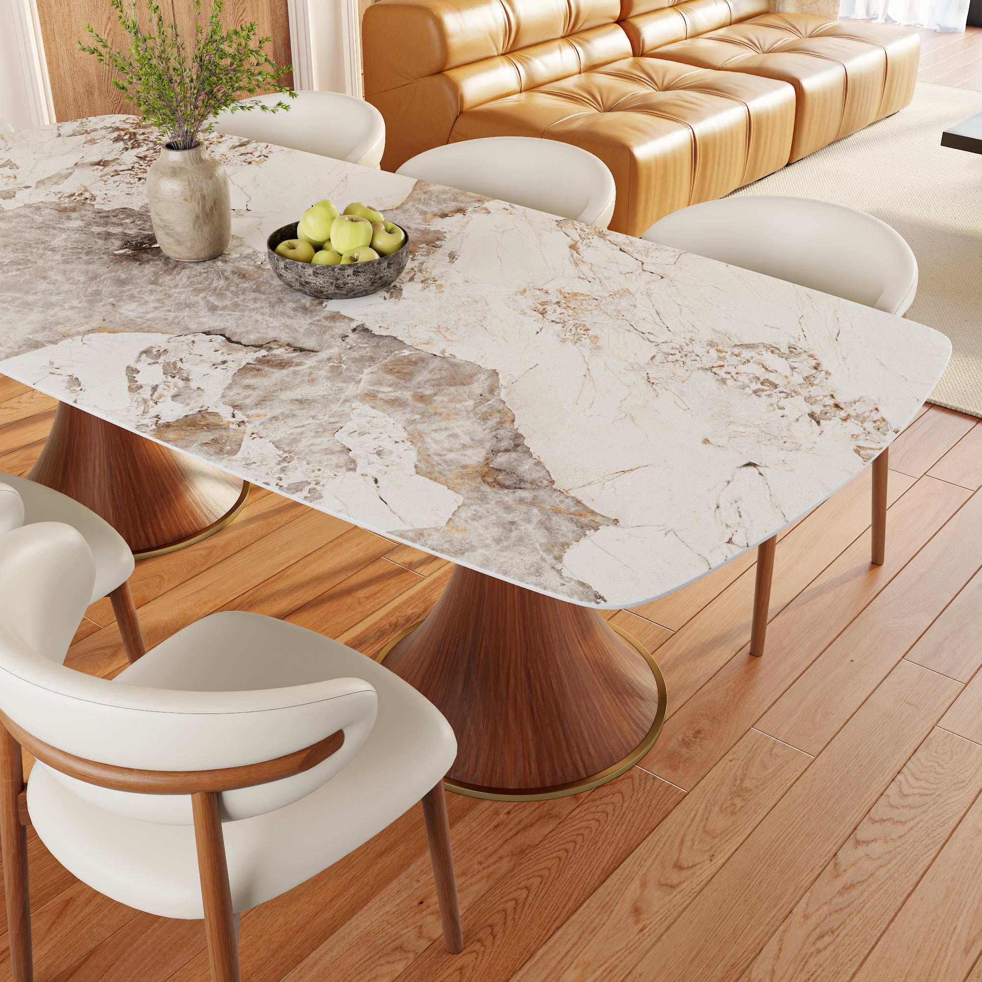 Elaris Solid Wood Double Pedestal Racetrack Dining Table With Pandora Glossy Stone Top - image 2