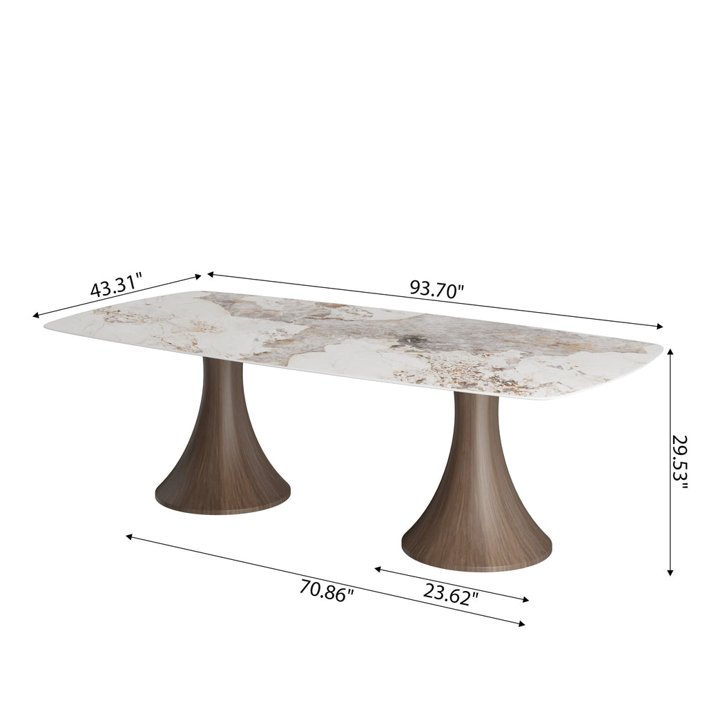 Elaris Solid Wood Dark Walnut Hourglass Base Racetrack Dining Table With Pandora Glossy Stone Top - image 7