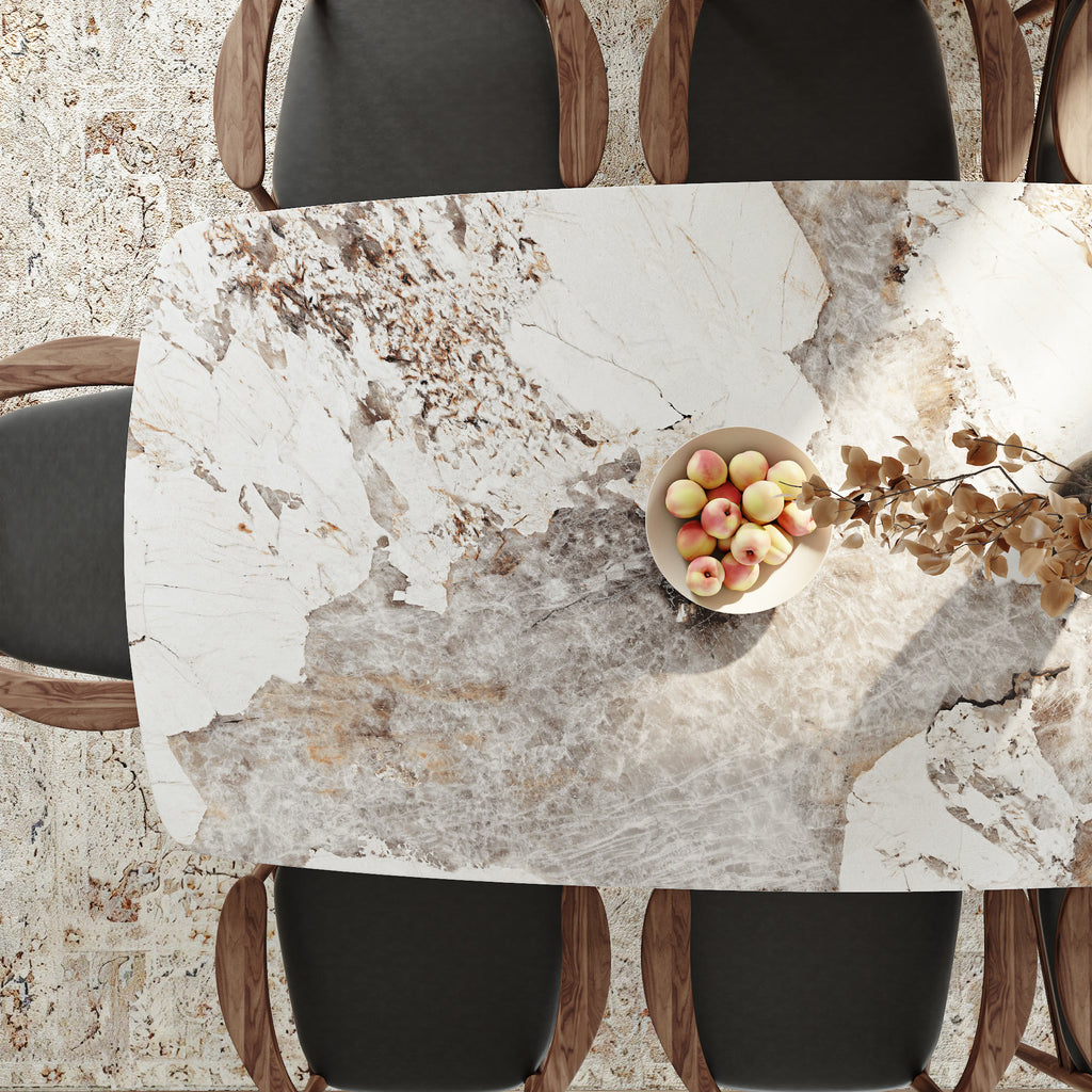 Elaris Solid Wood Dark Walnut Hourglass Base Racetrack Dining Table With Pandora Glossy Stone Top - image 3