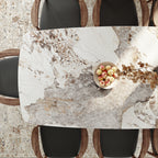 Dark Walnut Solid Wood Double Pedestal Rectangular Dining Table With Pandora Glossy Stone Top - image 3