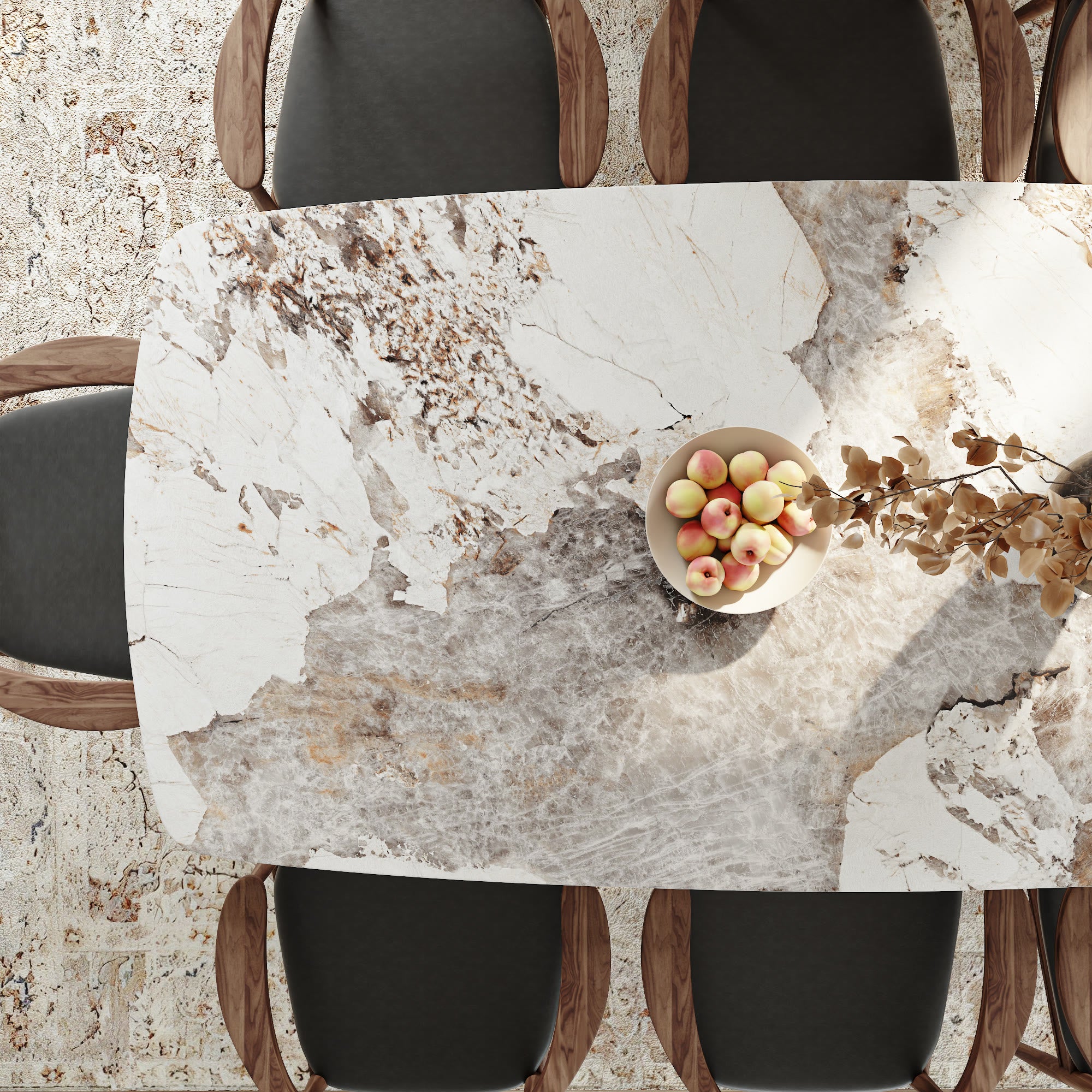 Dark Walnut Solid Wood Double Pedestal Rectangular Dining Table With Pandora Glossy Stone Top - image 3