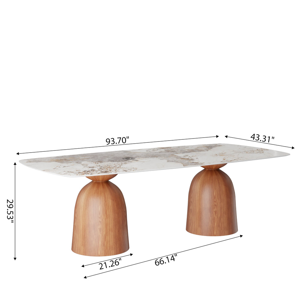 Natural Oak Solid Wood Double Pedestal Rectangular Dining Table With Pandora Glossy Stone Top - image 8