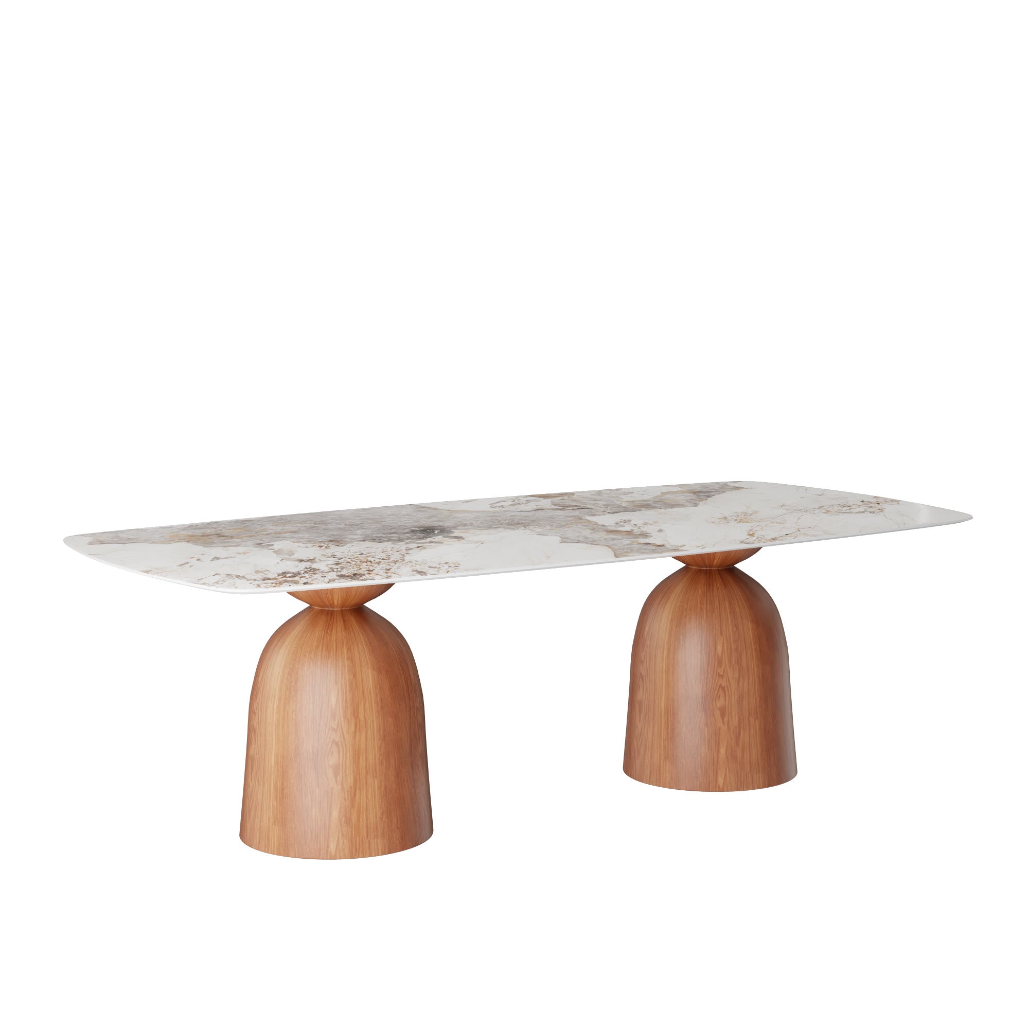Natural Oak Solid Wood Double Pedestal Rectangular Dining Table With Pandora Glossy Stone Top - image 1