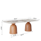 Natural Oak Solid Wood Double Pedestal Rectangular Dining Table With Pandora Glossy Stone Top - image 7
