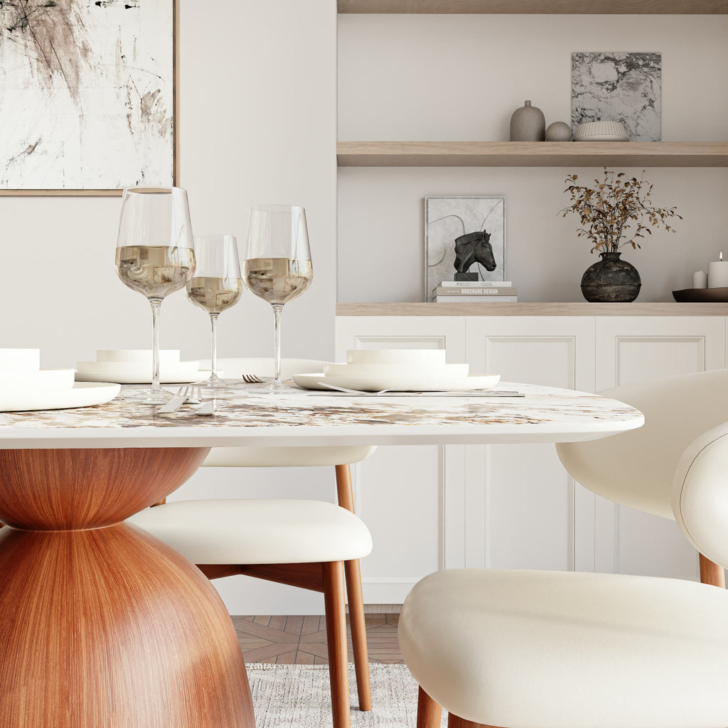 Natural Oak Solid Wood Double Pedestal Rectangular Dining Table With Pandora Glossy Stone Top - image 4