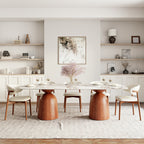 Natural Oak Solid Wood Double Pedestal Rectangular Dining Table With Pandora Glossy Stone Top - image 9