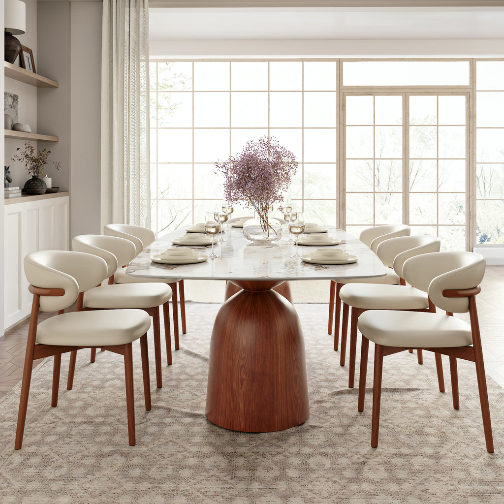 Natural Oak Solid Wood Double Pedestal Rectangular Dining Table With Pandora Glossy Stone Top - image 5