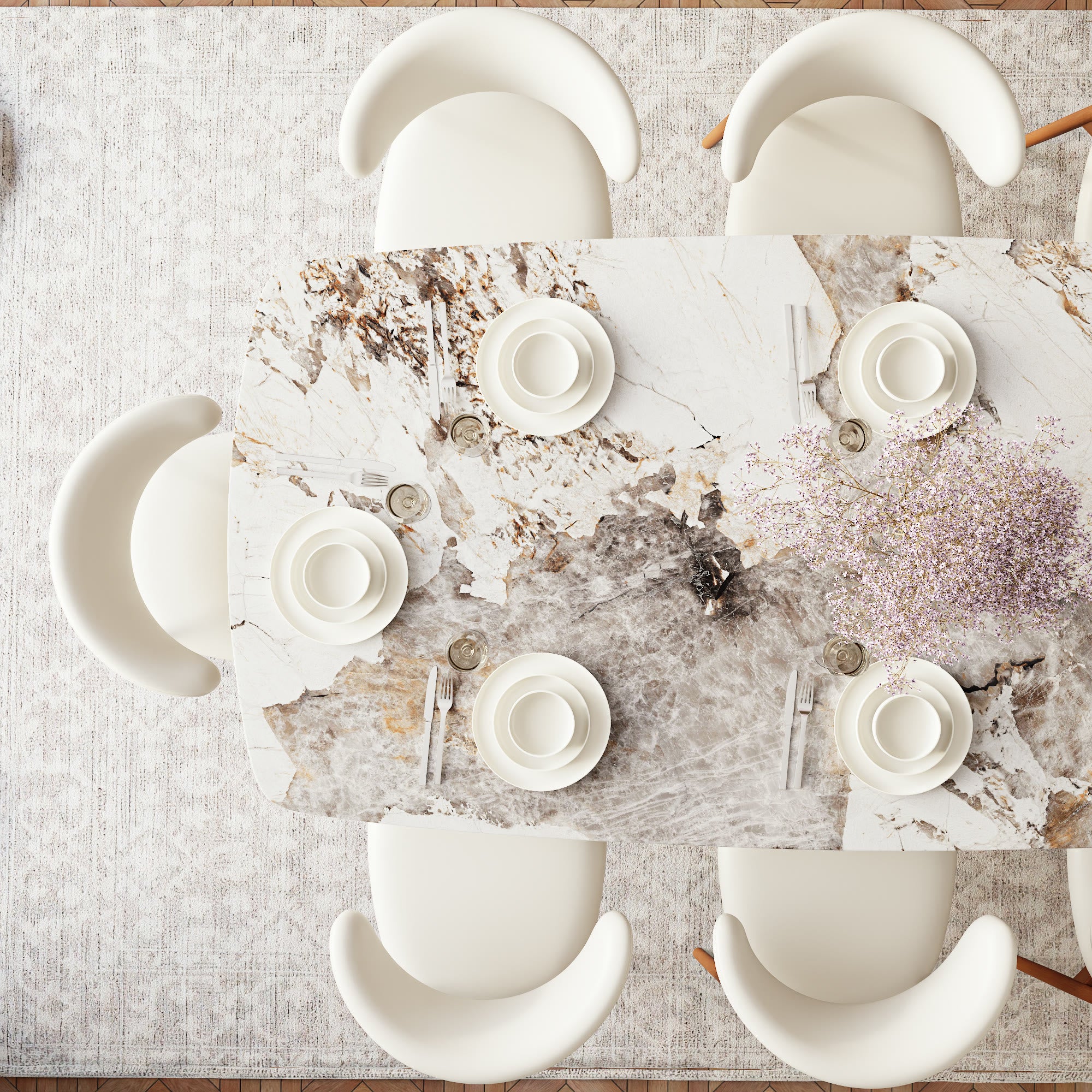 Elaris Solid Wood Walnut Half-Cylinder Base Dining Table With White Glossy Stone Top - image 3